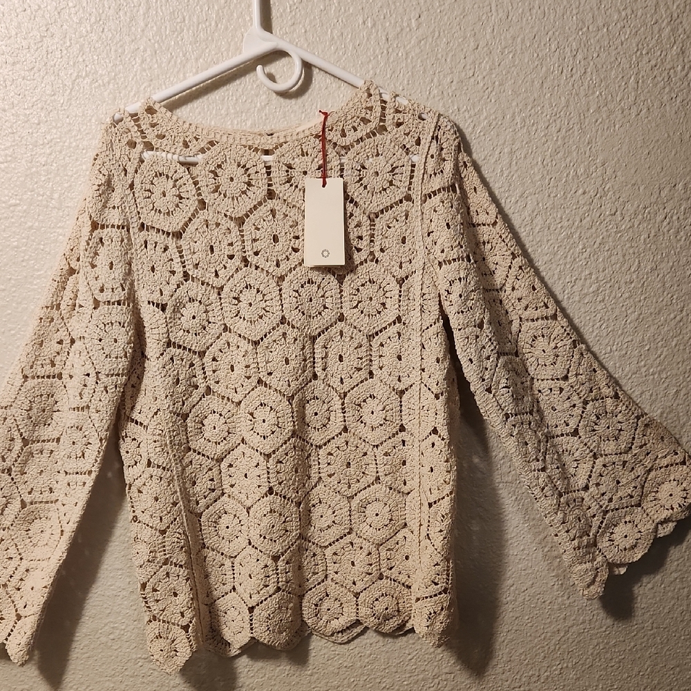 Elegant Cream Crochet Women's Top